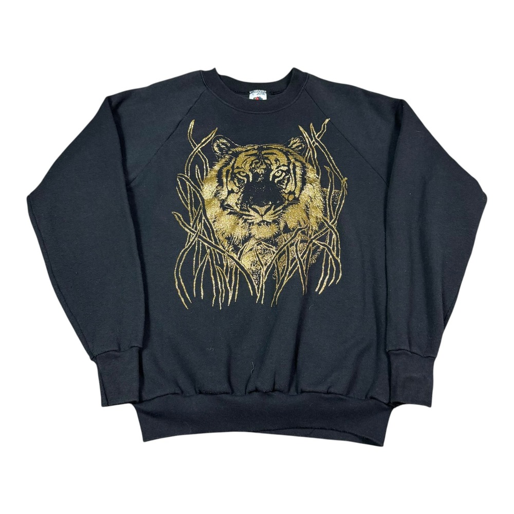 Vintage 90s Fruit of the Loom Tiger Gold Raglan Sweatshirt Women's‎ Large